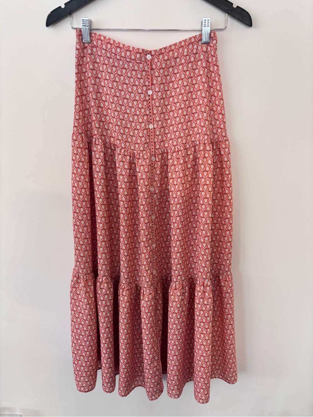 M.STUDIO Coral Pink Patterned Button-Front Maxi Skirt